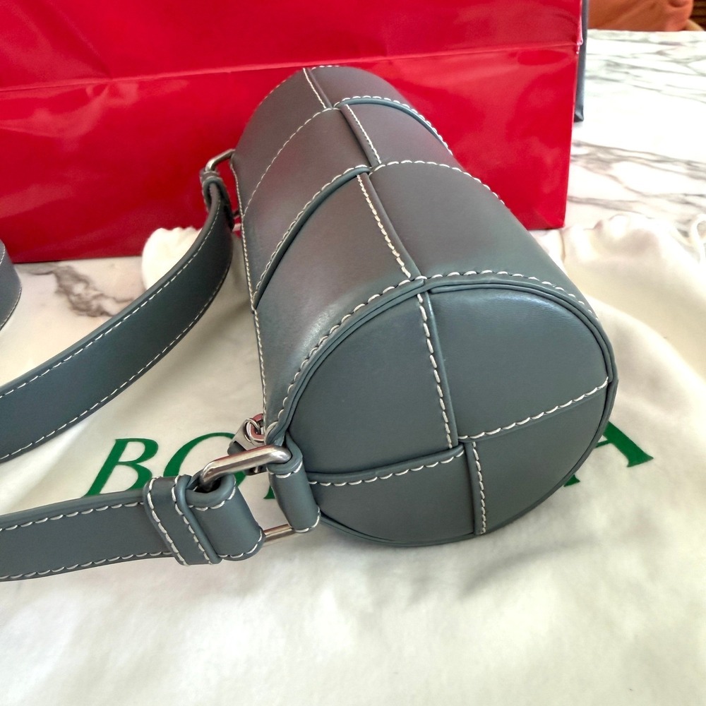 Bottega Veneta Cassette Duffle‎ Leather Crossbody 741561 Intrecciato Blue Grey - Picture 8 of 16